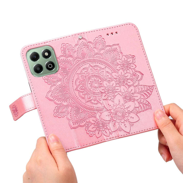 For Honor X6b 4G / X6c 4G / X5b / X5b Plus Seven-petal Flowers Embossing Leather Phone Case(Rose ...
