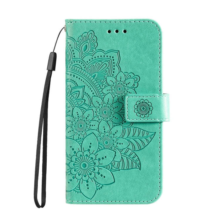 For Honor X60i Seven-petal Flowers Embossing Leather Phone Case(Green)