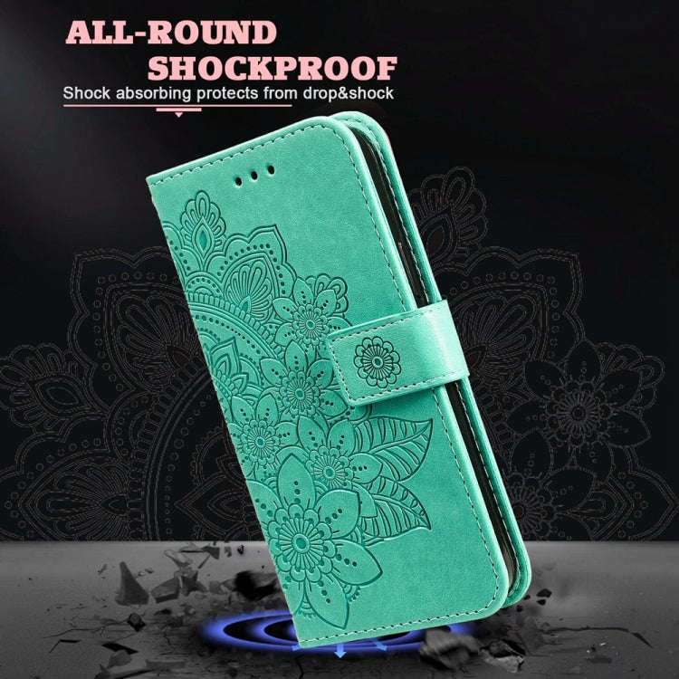For Honor X60i Seven-petal Flowers Embossing Leather Phone Case(Green)