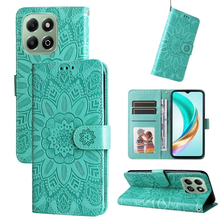 For Honor X6b 4G / X6c 4G / X5b / X5b Plus Embossed Sunflower Leather Phone Case(Green)