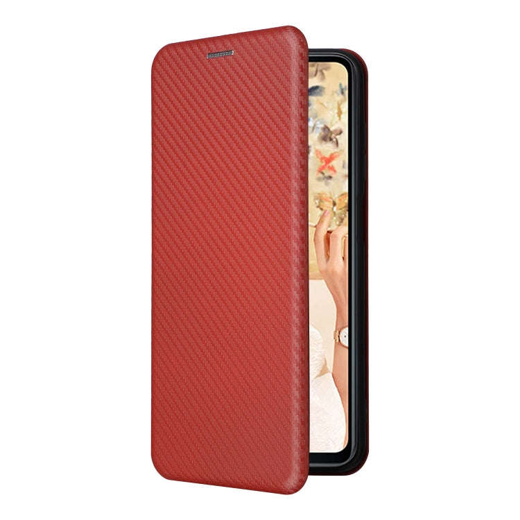 For Oukitel C32 Carbon Fiber Texture Flip Leather Phone Case(Brown)
