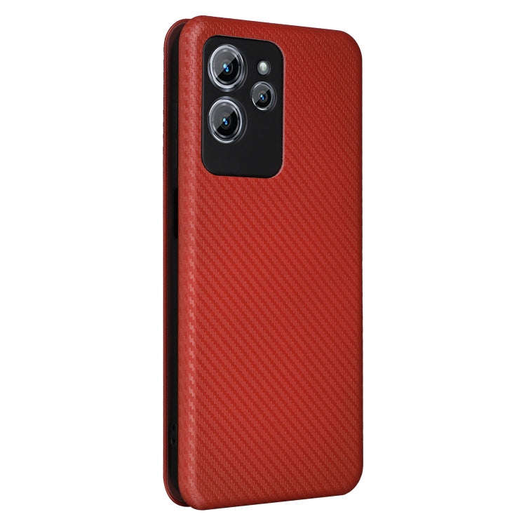 For Oukitel C32 Carbon Fiber Texture Flip Leather Phone Case(Brown)