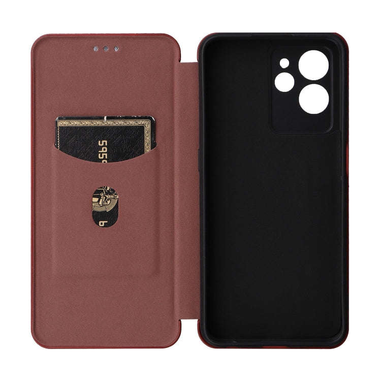 For Oukitel C32 Carbon Fiber Texture Flip Leather Phone Case(Brown)