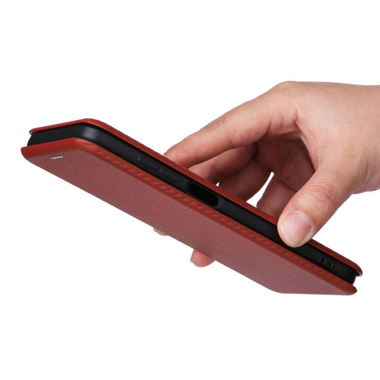 For Oukitel C32 Carbon Fiber Texture Flip Leather Phone Case(Brown)