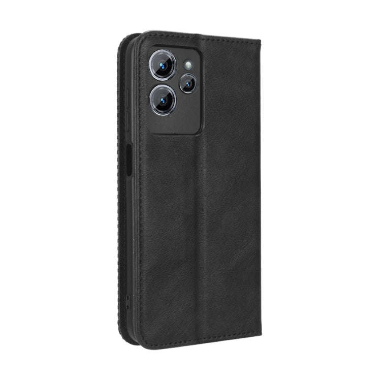 For Oukitel C32 Magnetic Buckle Retro Texture Leather Phone Case(Black)