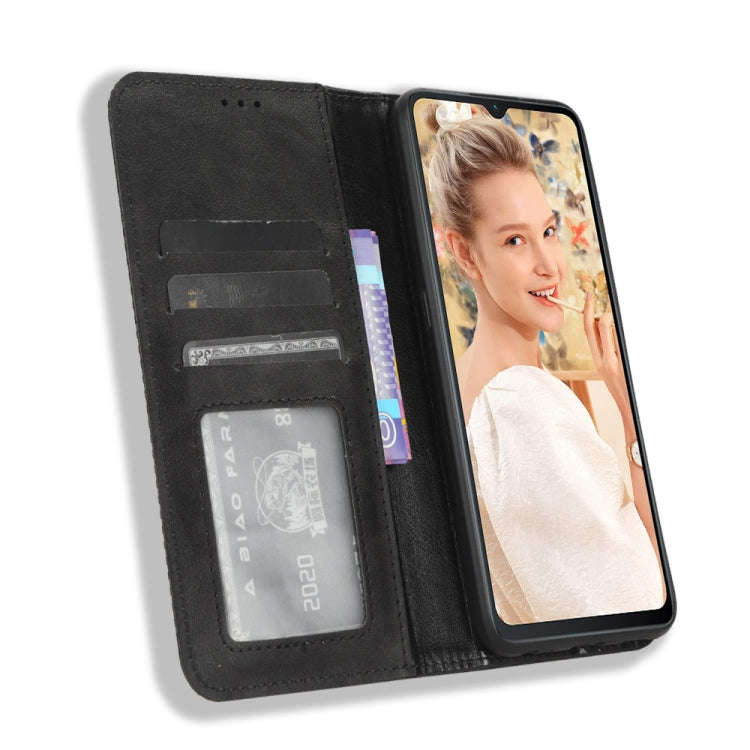For Oukitel C32 Magnetic Buckle Retro Texture Leather Phone Case(Black)