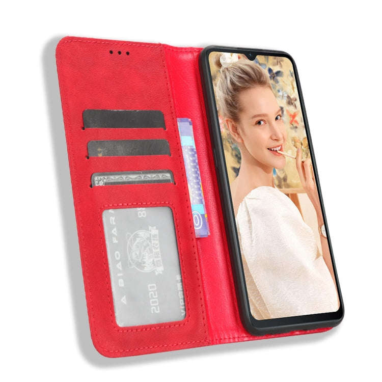 For Oukitel C32 Magnetic Buckle Retro Texture Leather Phone Case(Red)