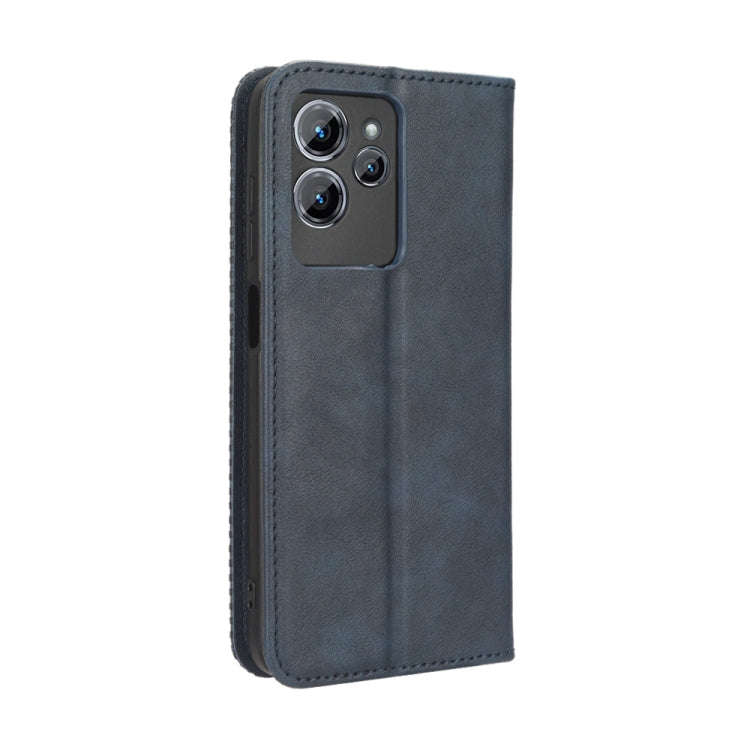 For Oukitel C32 Magnetic Buckle Retro Texture Leather Phone Case(Blue)