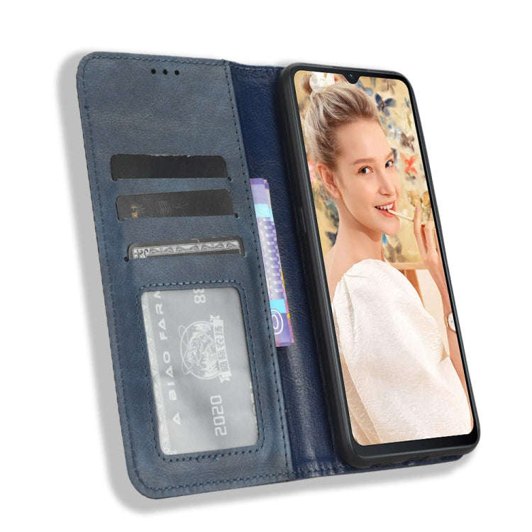For Oukitel C32 Magnetic Buckle Retro Texture Leather Phone Case(Blue)