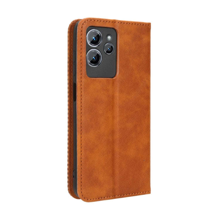For Oukitel C32 Magnetic Buckle Retro Texture Leather Phone Case(Brown)