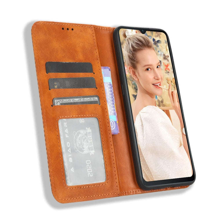 For Oukitel C32 Magnetic Buckle Retro Texture Leather Phone Case(Brown)