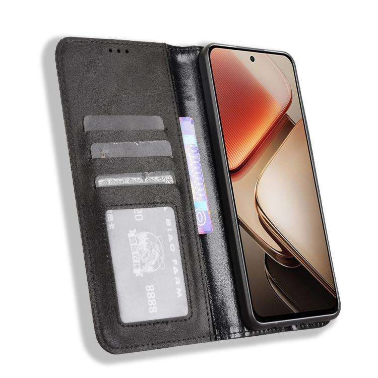For Oukitel C58 / C58 Pro Magnetic Buckle Retro Texture Leather Phone Case(Black)