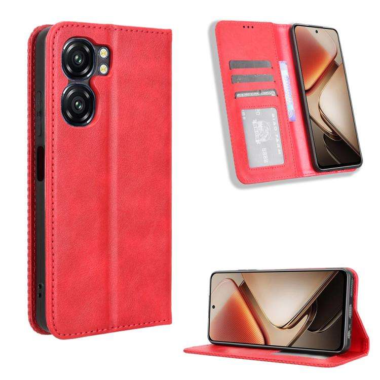 For Oukitel C58 / C58 Pro Magnetic Buckle Retro Texture Leather Phone Case(Red)