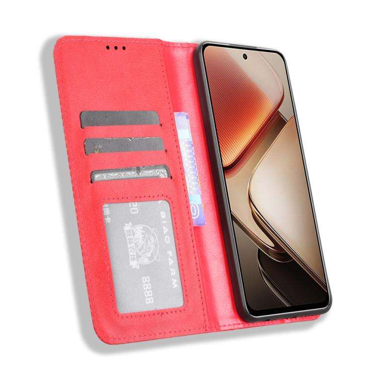 For Oukitel C58 / C58 Pro Magnetic Buckle Retro Texture Leather Phone Case(Red)