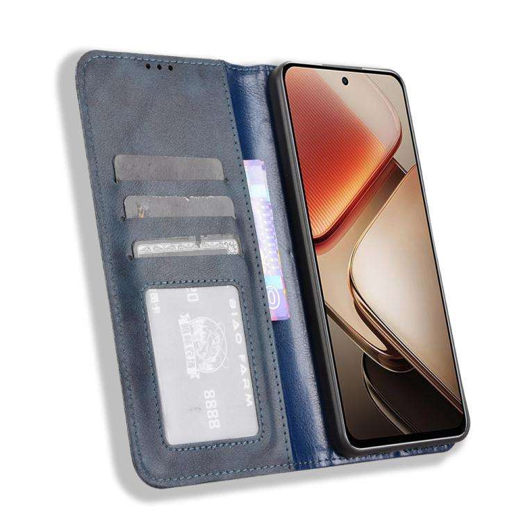 For Oukitel C58 / C58 Pro Magnetic Buckle Retro Texture Leather Phone Case(Blue)