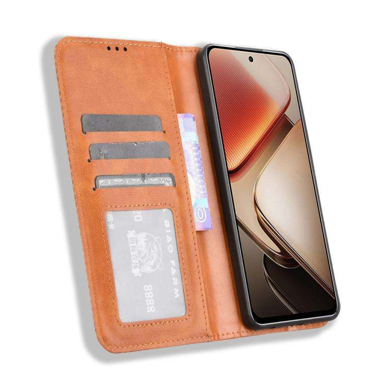 For Oukitel C58 / C58 Pro Magnetic Buckle Retro Texture Leather Phone Case(Brown)