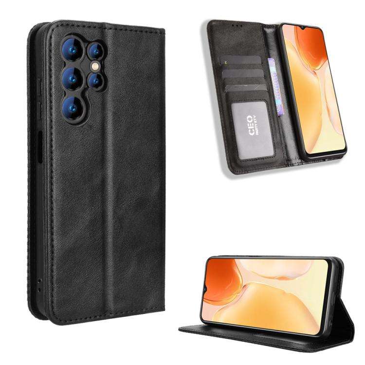 For Oukitel C1 / C1 Pro Magnetic Buckle Retro Texture Leather Phone Case(Black)