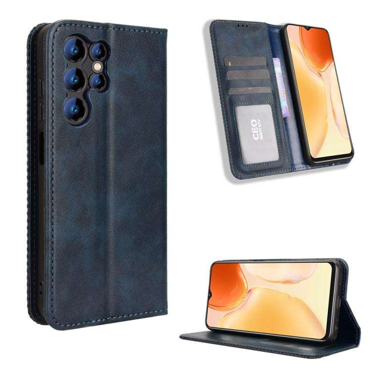 For Oukitel C1 / C1 Pro Magnetic Buckle Retro Texture Leather Phone Case(Blue)
