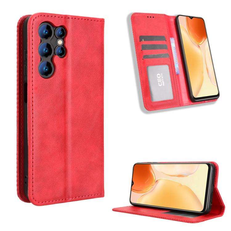 For Oukitel C61 / C61 Pro Magnetic Buckle Retro Texture Leather Phone Case(Red)
