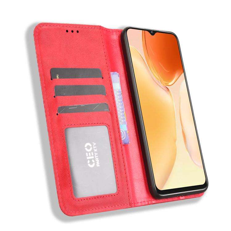 For Oukitel C61 / C61 Pro Magnetic Buckle Retro Texture Leather Phone Case(Red)