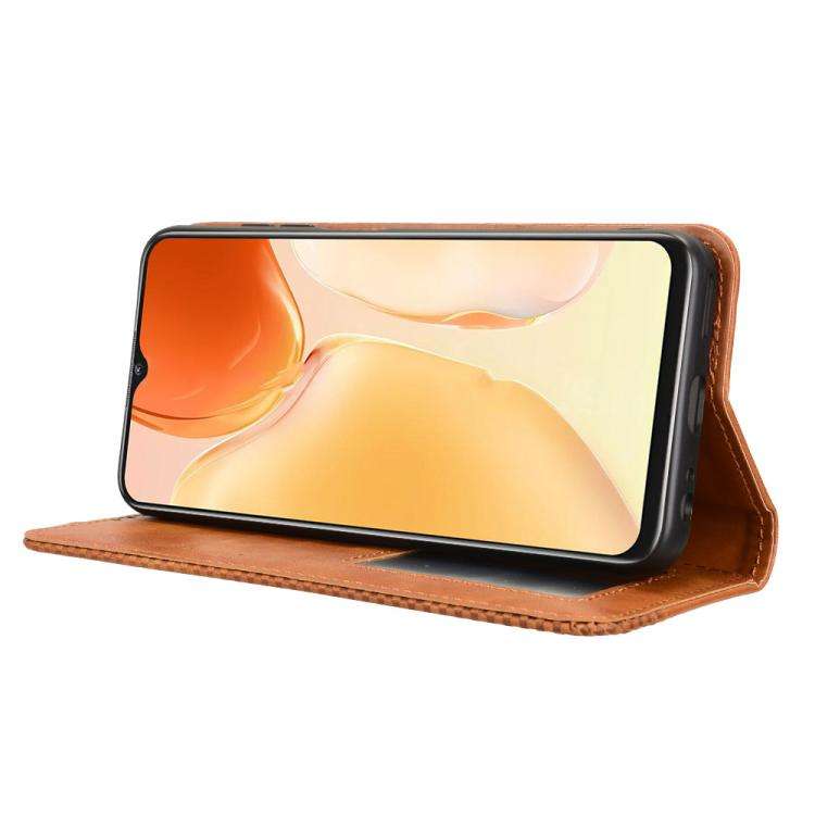 For Oukitel C61 / C61 Pro Magnetic Buckle Retro Texture Leather Phone Case(Brown)