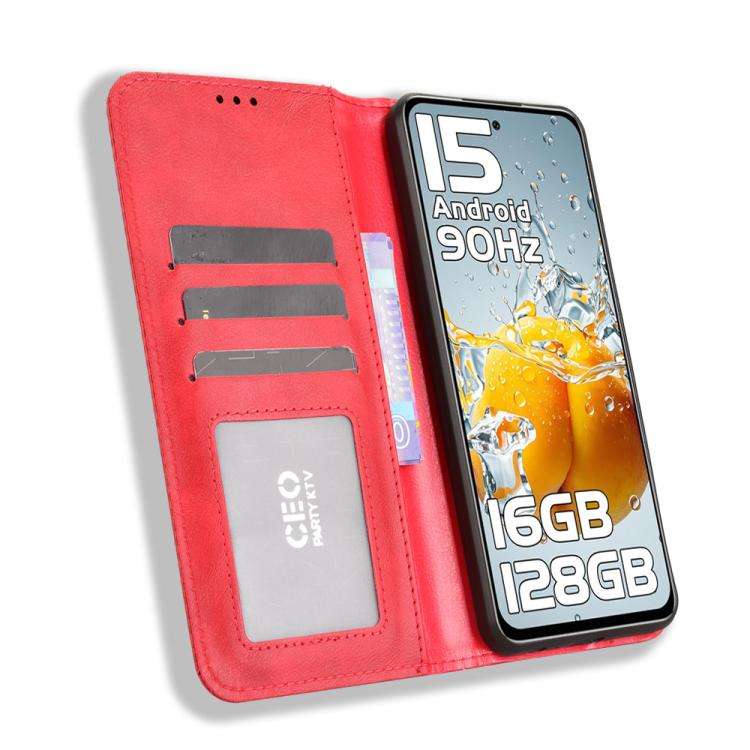 For Oukitel C65 / C65 Pro Magnetic Buckle Retro Texture Leather Phone Case(Red)