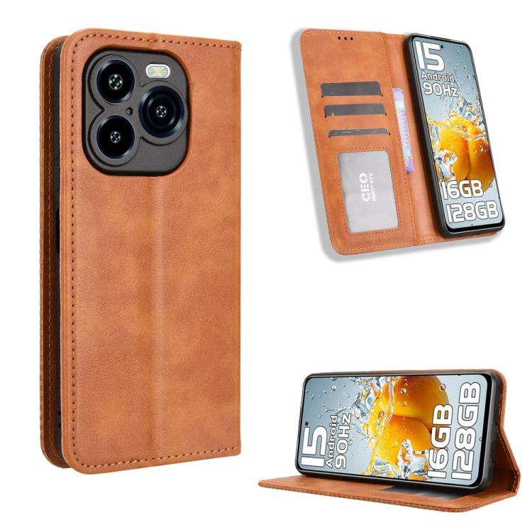 For Oukitel C65 / C65 Pro Magnetic Buckle Retro Texture Leather Phone Case(Brown)