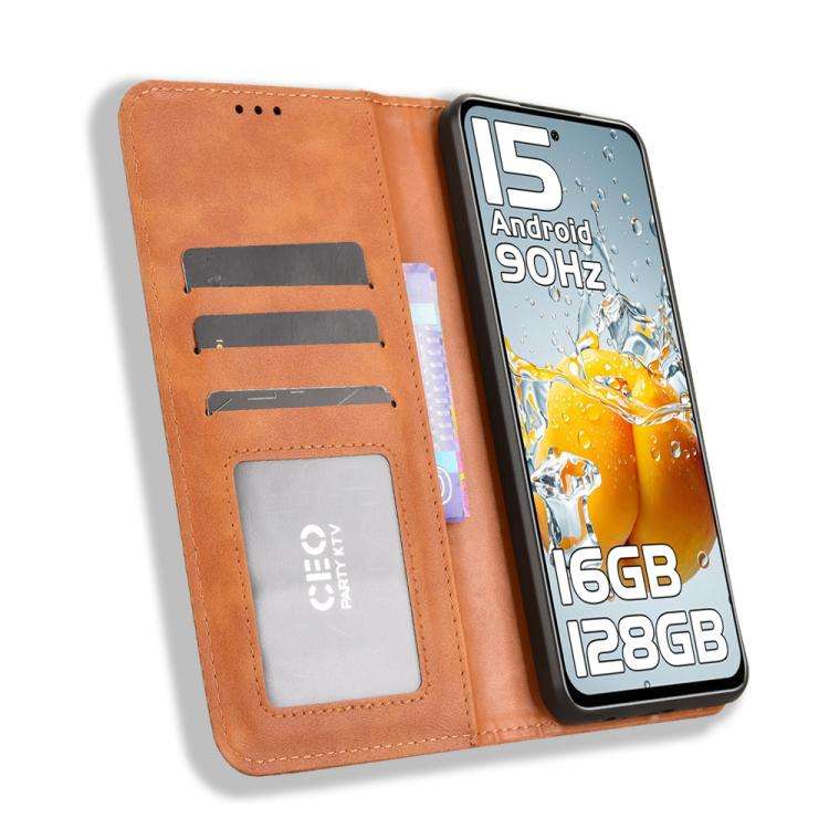 For Oukitel C65 / C65 Pro Magnetic Buckle Retro Texture Leather Phone Case(Brown)
