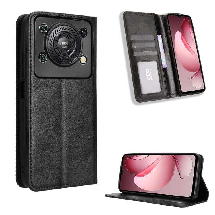 For Oukitel C60 / C60 Pro Magnetic Buckle Retro Texture Leather Phone Case(Black)