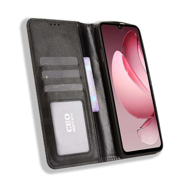 For Oukitel C60 / C60 Pro Magnetic Buckle Retro Texture Leather Phone Case(Black)