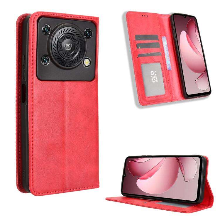 For Oukitel C60 / C60 Pro Magnetic Buckle Retro Texture Leather Phone Case(Red)