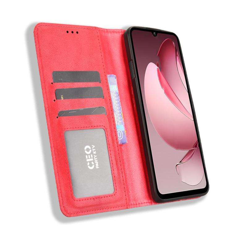For Oukitel C60 / C60 Pro Magnetic Buckle Retro Texture Leather Phone Case(Red)
