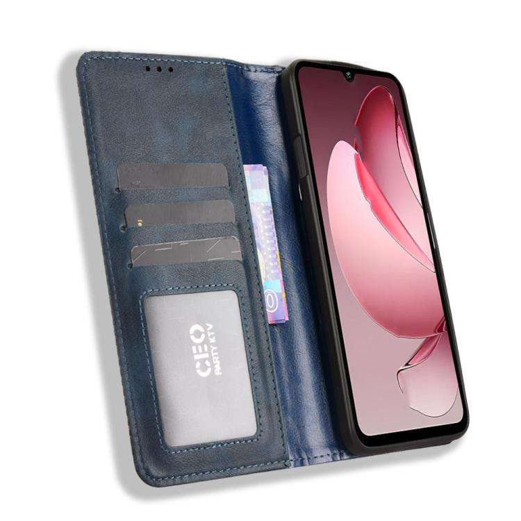 For Oukitel C60 / C60 Pro Magnetic Buckle Retro Texture Leather Phone Case(Blue)
