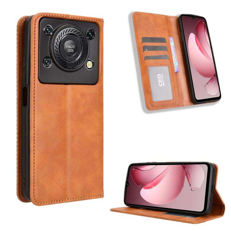 For Oukitel C60 / C60 Pro Magnetic Buckle Retro Texture Leather Phone Case(Brown)