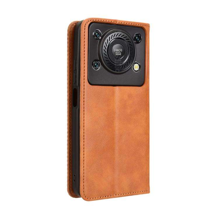 For Oukitel C60 / C60 Pro Magnetic Buckle Retro Texture Leather Phone Case(Brown)