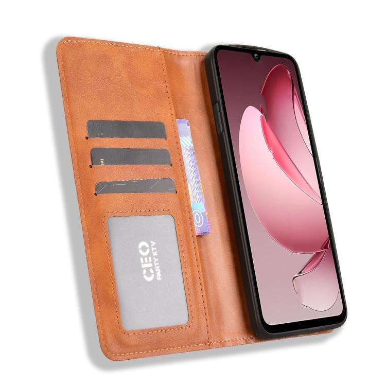 For Oukitel C60 / C60 Pro Magnetic Buckle Retro Texture Leather Phone Case(Brown)