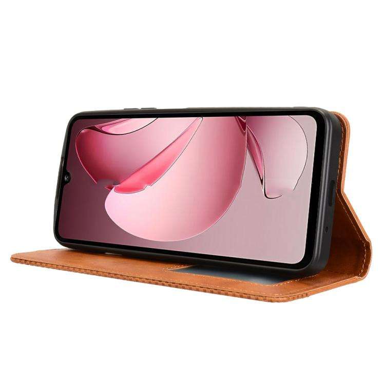 For Oukitel C60 / C60 Pro Magnetic Buckle Retro Texture Leather Phone Case(Brown)