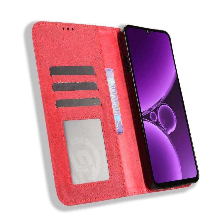 For Oukitel C59 / C59 Pro Magnetic Buckle Retro Texture Leather Phone Case(Red)
