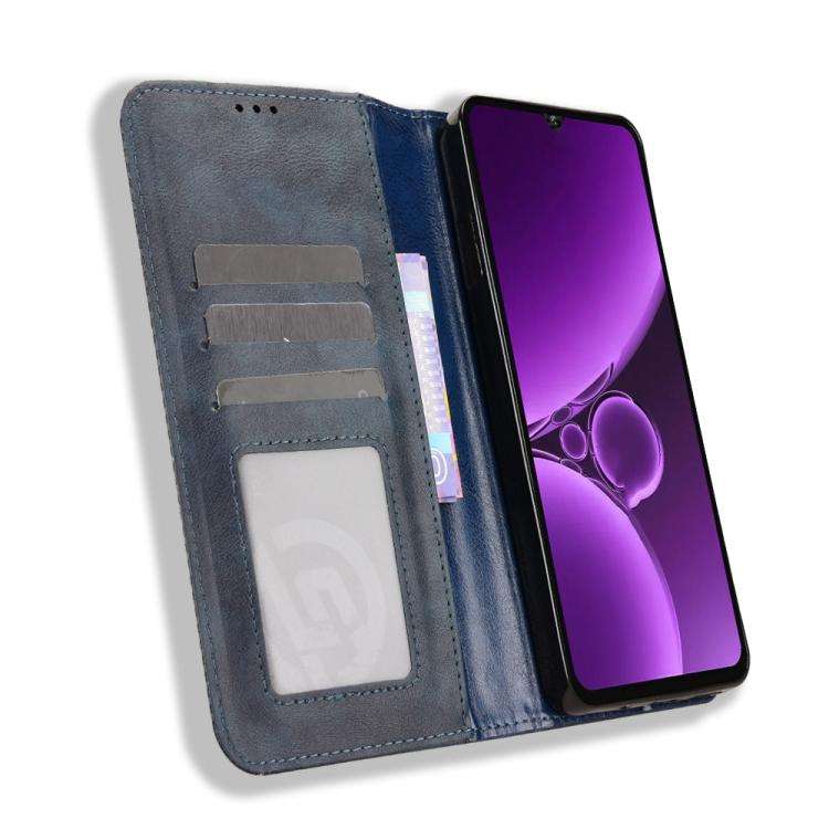 For Oukitel C59 / C59 Pro Magnetic Buckle Retro Texture Leather Phone Case(Blue)