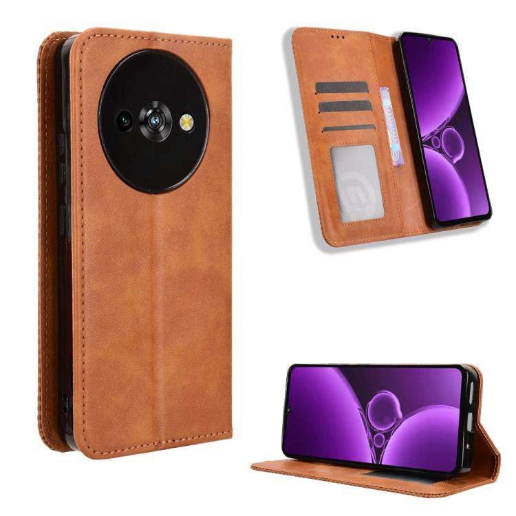 For Oukitel C59 / C59 Pro Magnetic Buckle Retro Texture Leather Phone Case(Brown)