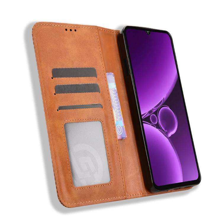 For Oukitel C59 / C59 Pro Magnetic Buckle Retro Texture Leather Phone Case(Brown)