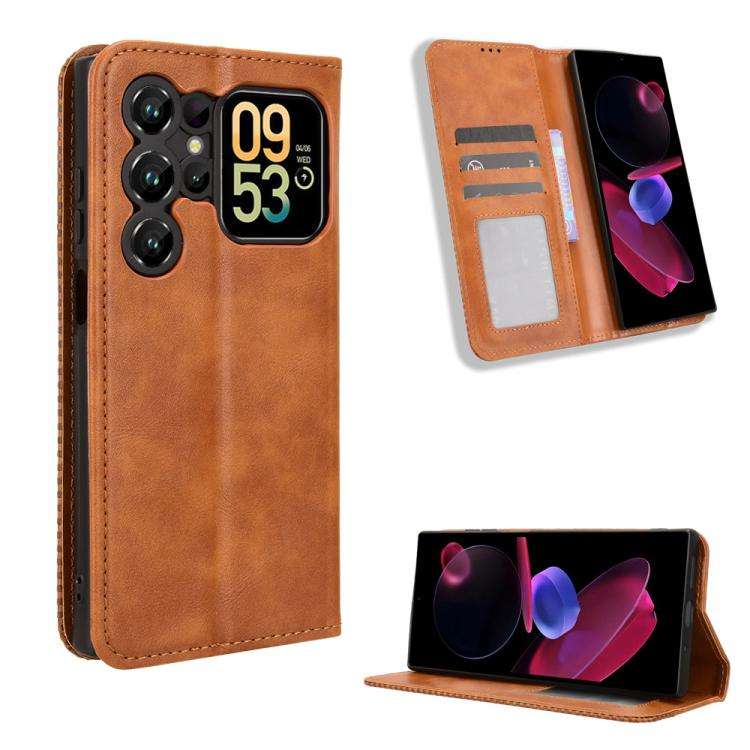 For Oukitel C62 / C62 Pro Magnetic Buckle Retro Texture Leather Phone Case(Brown)