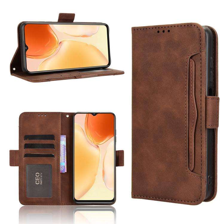 For Oukitel C1 / C1 Pro Skin Feel Calf Texture Card Slots Leather Phone Case(Brown)