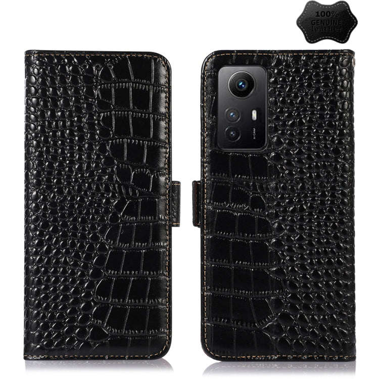For Xiaomi Redmi Note 12S 4G Crocodile Top Layer Cowhide Leather Phone Case(Black)