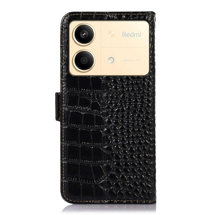 For Xiaomi Redmi Note 13R Pro Crocodile Top Layer Cowhide Leather Phone Case(Black)