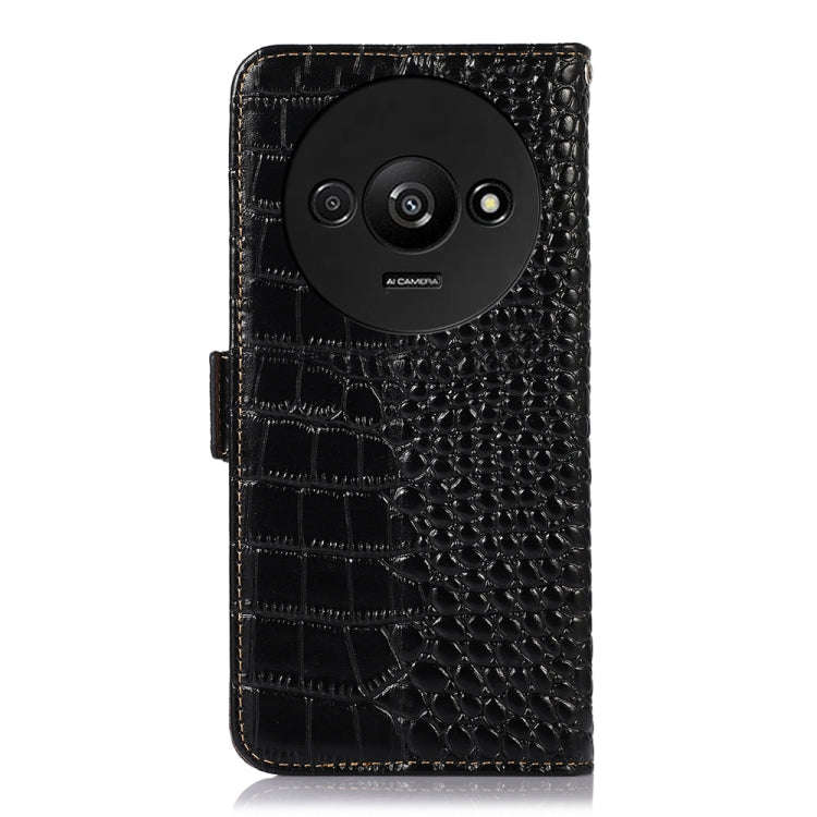 For Xiaomi Redmi A3 Crocodile Top Layer Cowhide Leather Phone Case(Black)