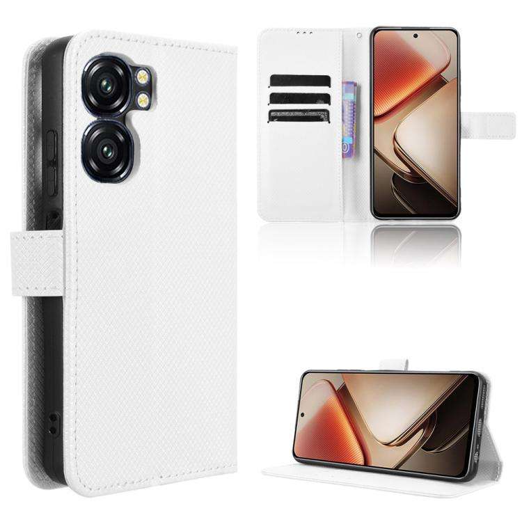 For Oukitel C58 / C58 Pro Diamond Texture Leather Phone Case(White)