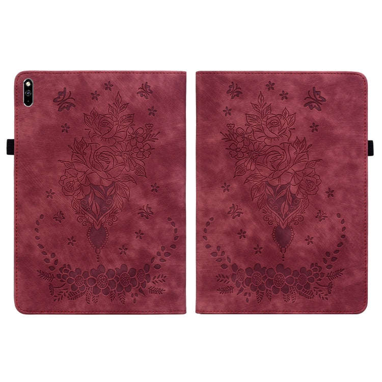 For Huawei MatePad Pro 10.8 2021 / 2018 Butterfly Rose Embossed Leather Tablet Case(Red)