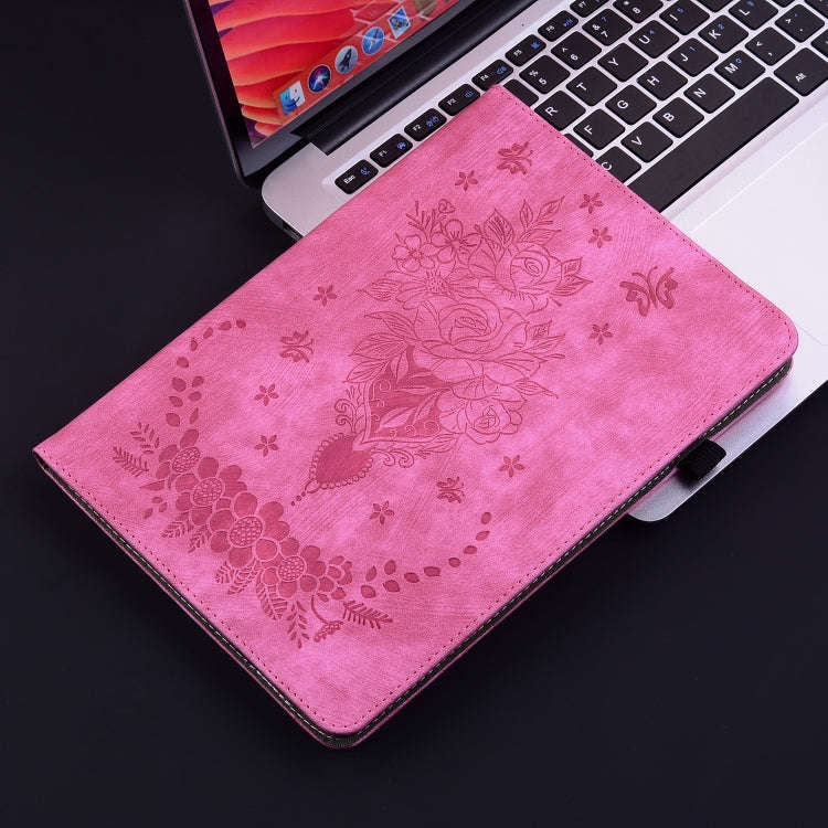 For Lenovo Tab K11 Plus Butterfly Rose Embossed Leather Tablet Case(Rose Red)