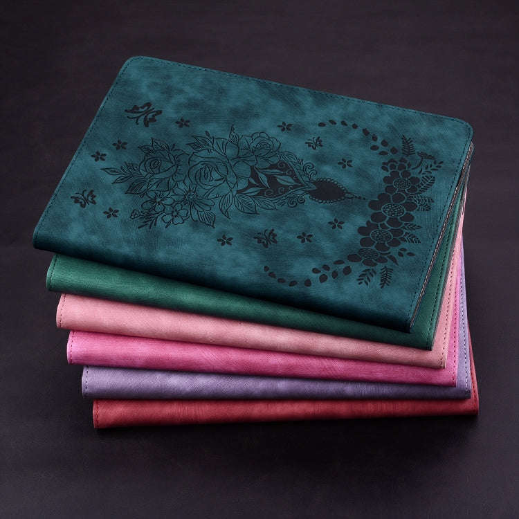 For Lenovo Tab K11 Plus Butterfly Rose Embossed Leather Tablet Case(Green)